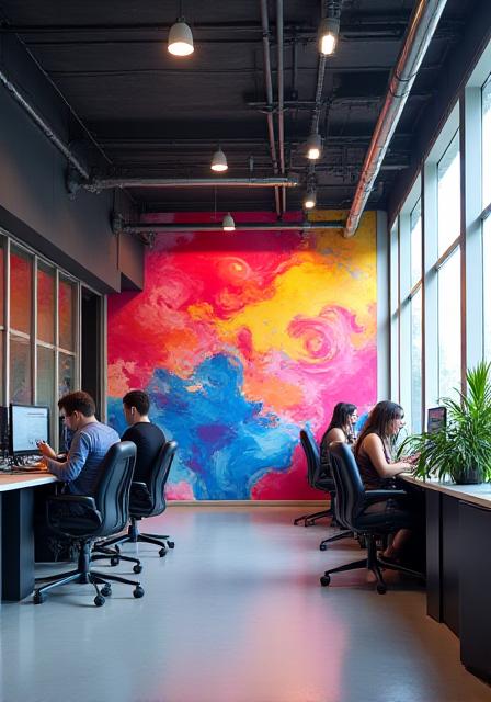 Mural en oficinas de startup tecnológica Santiago